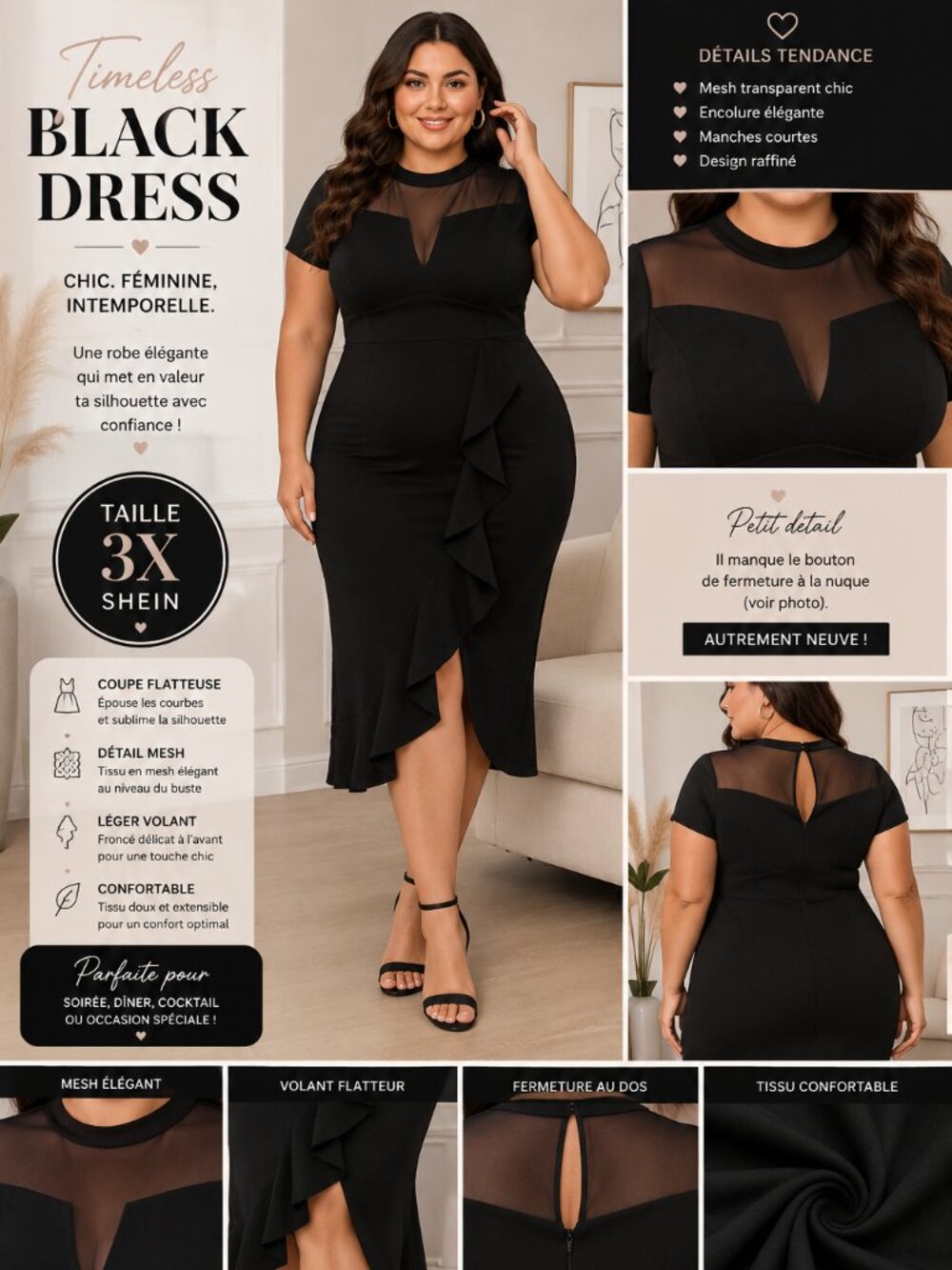 SHEIN Black Mesh Ruffle Dress Plus Size 3X – Chic Evening Dress